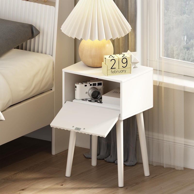 LAATOOREE Nightstands Set of 2, Small Side Table, Bedside Table with Fluted Door, Solid Wood Feet; Modern Mid-Century End Table for Bedroom, Small Space (White) - Image 4