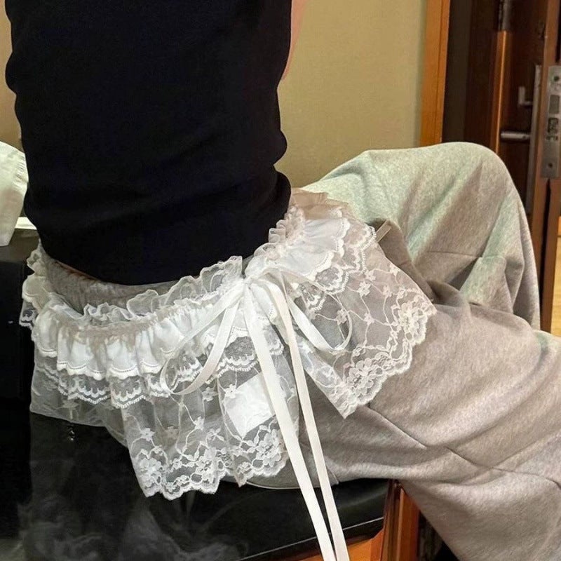 South Korea Dongdaemun 2024 Spring and Summer New Heavy Industry Lace Lace Ear Short Fart Curtain Apron Curtain Swing Skirt White