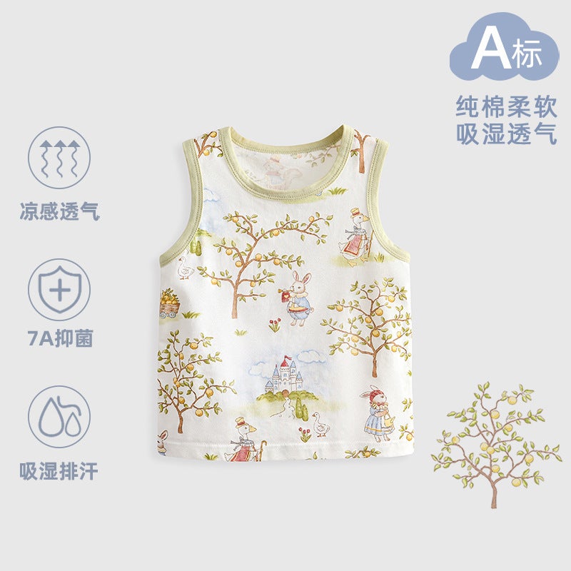 Baby''s Pure Cotton Type A Vest Children''s Camisole Boys'' Baby''s Bottoming Sleeveless Top Summer Thin Women''s Top - Image 1