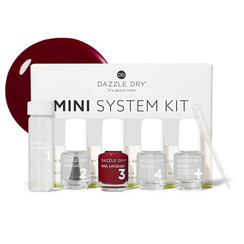 Dazzle Dry Mini Kit 4 Step System - Fast Track Cherry, a classic cherry red with blue undertones. Full coverage cream. (5 Piece Kit / 5 Manicures) - Image 1