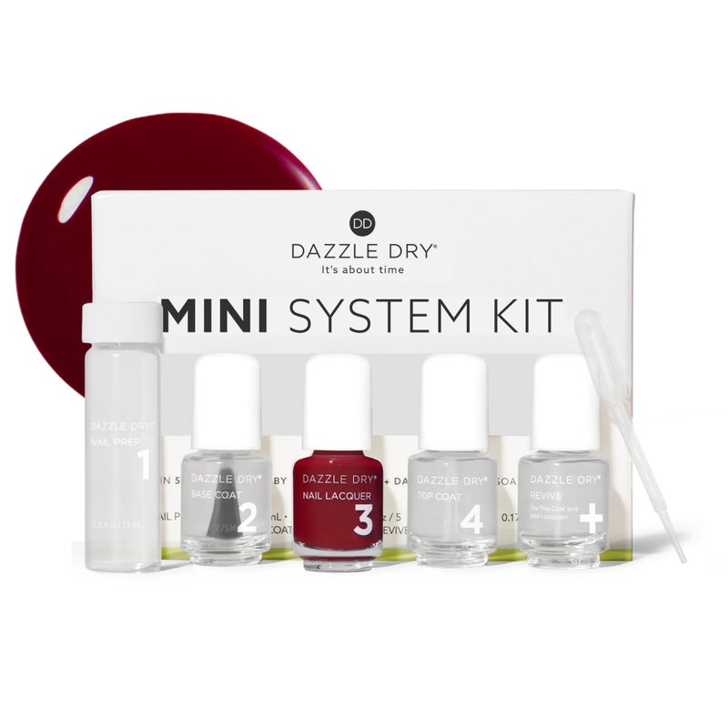 Dazzle Dry Mini Kit 4 Step System - Fast Track Cherry, a classic cherry red with blue undertones. Full coverage cream. (5 Piece Kit / 5 Manicures) - Image 2