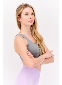 Adidas Women Brand Logo Lightly Padded Training Sports Bra, Grey  - Image 3