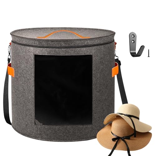 kushon Oversized Hat Storage Box for Women & Men，19" D x 17" H Cowboy Hat Boxes with 1 Wood Hook Felt travel Round Hat Organizer Box with Dustproof Lid (Gray) - Image 1