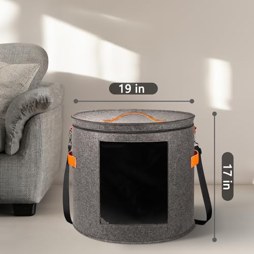 kushon Oversized Hat Storage Box for Women & Men，19" D x 17" H Cowboy Hat Boxes with 1 Wood Hook Felt travel Round Hat Organizer Box with Dustproof Lid (Gray) - Image 3