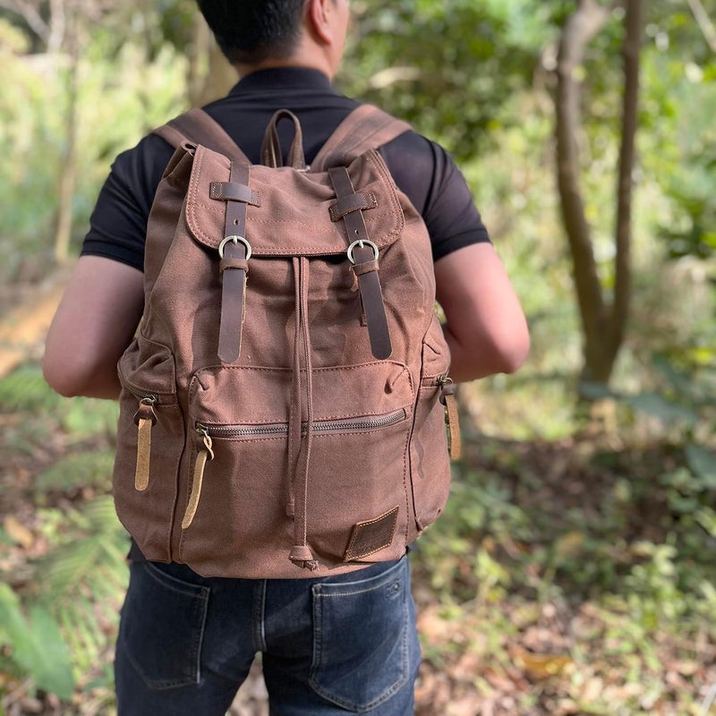 AUGUR High Capacity Canvas Vintage Backpack - for Camping Hiking Travel 12-17" Laptop - Image 5