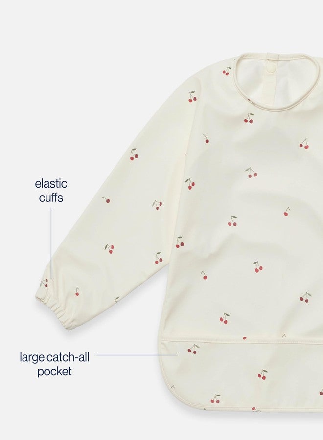 Lalo Smock Bib - Long Sleeve Bib for Infants and Toddlers - Elastic Cuffs, Large Catch-All Pocket, Waterproof Recycled Polyester - Easy to Clean for Mealtime and Art Time - Cherry Infant - Image 5