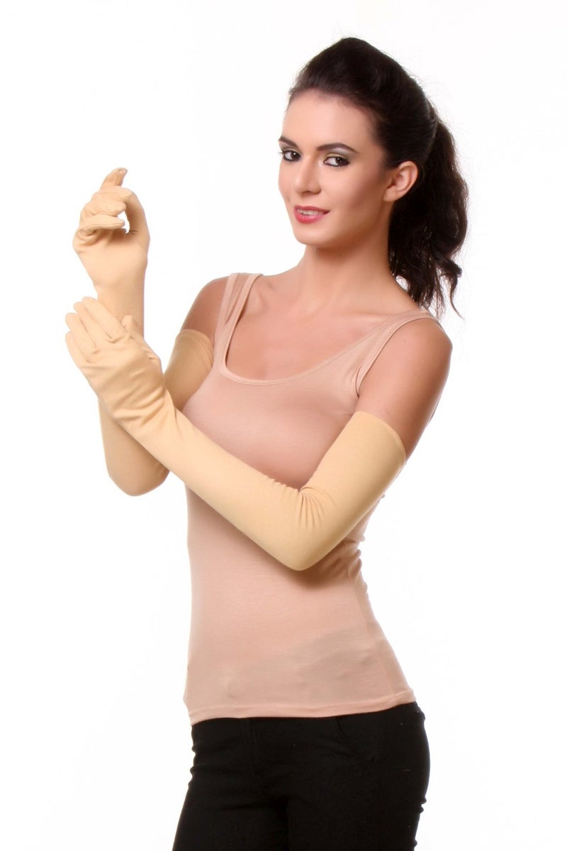 Teemoods Women's Cotton Full Hand Protective Summer Gloves, Protection from UV, Tan, Sun burns/Dust/Pollution while driving/biking - Image 1