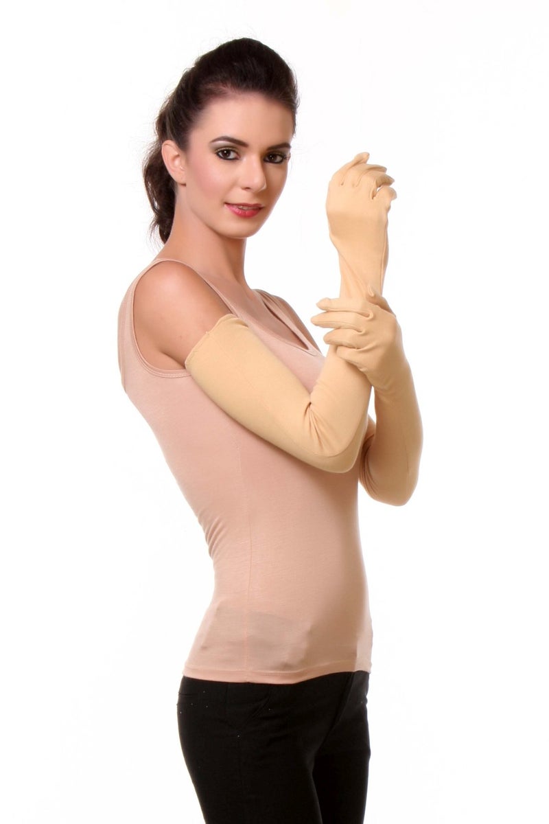 Teemoods Women's Cotton Full Hand Protective Summer Gloves, Protection from UV, Tan, Sun burns/Dust/Pollution while driving/biking - Image 2