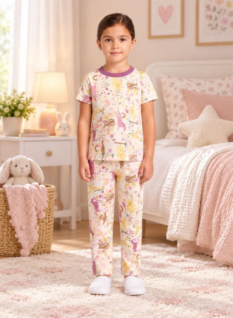babyqlo Girls Unicorn Print T-Shirt and Pajama Set - Image 1