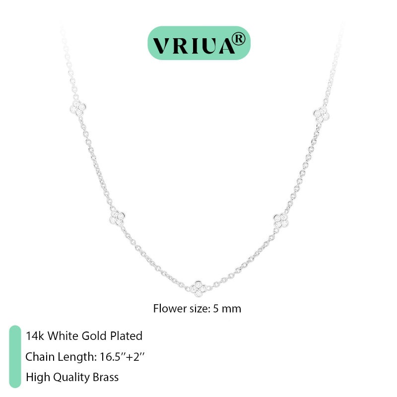 VRIUA Diamond Necklaces for Women - 14K White Gold Plated Dainty Silver Necklace Flower CZ Necklace Charm Necklace for Women Minimalistic Trendy Jewelry - Image 4