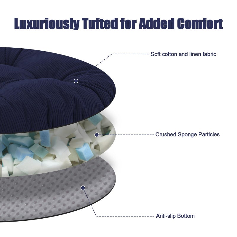 idee-home Round Chair Cushions Set of 2, Round Stool Seat Cushion 16 inch, Circle Chair Pads Corduroy with Ties Indoor Barstool Pads for Kitchen, Navy - Image 4