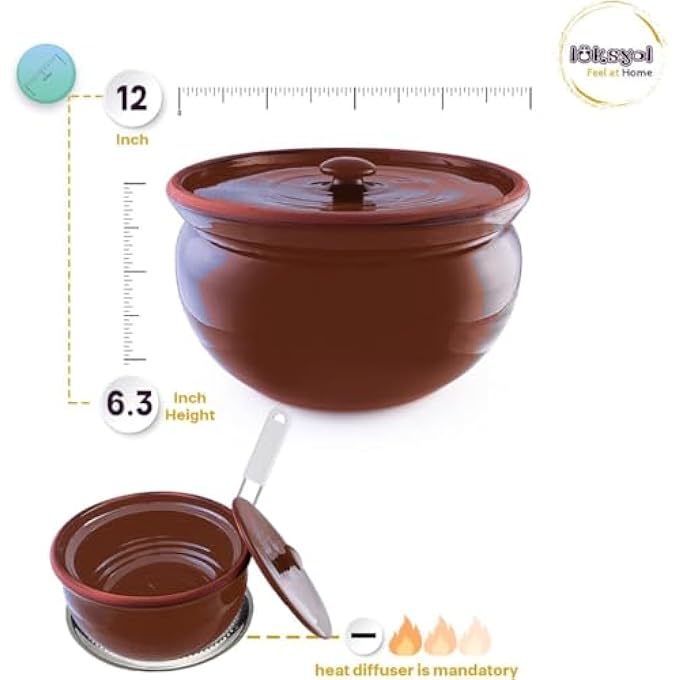 rayihni Clay Pot For Cooking Large Pot Big Pots Handmade Cookware Cooking With Lid Terracotta Casserole Brown Dutch Oven 12 X 63 Inches 3264 Brown - Image 4