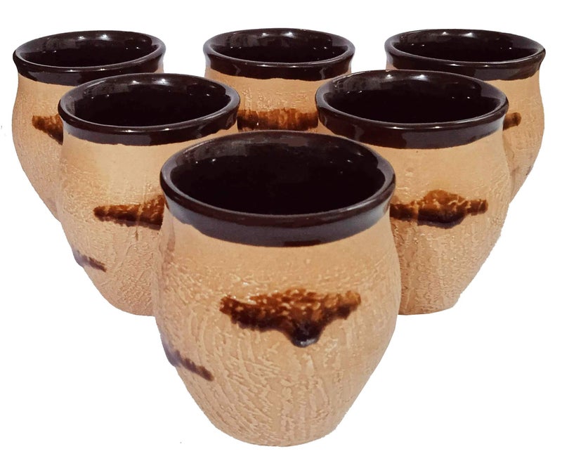 Purpledip Ceramic Kulhar Cups Ocean Waves: Indian Souvenir Memorabilia Set of 6 Mugs (10045) - Image 3