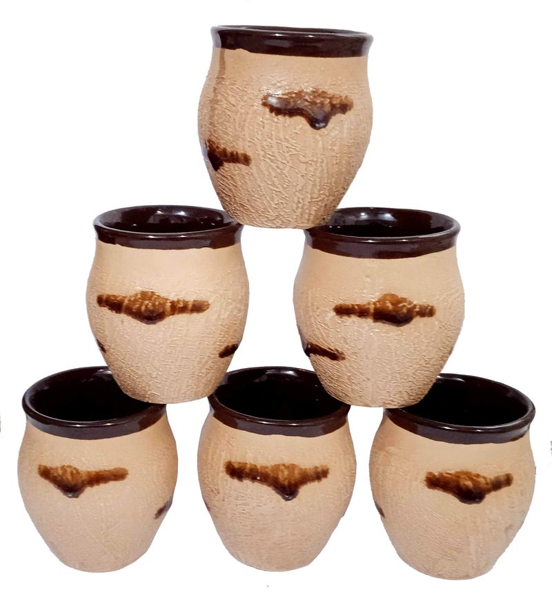 Purpledip Ceramic Kulhar Cups Ocean Waves: Indian Souvenir Memorabilia Set of 6 Mugs (10045) - Image 2