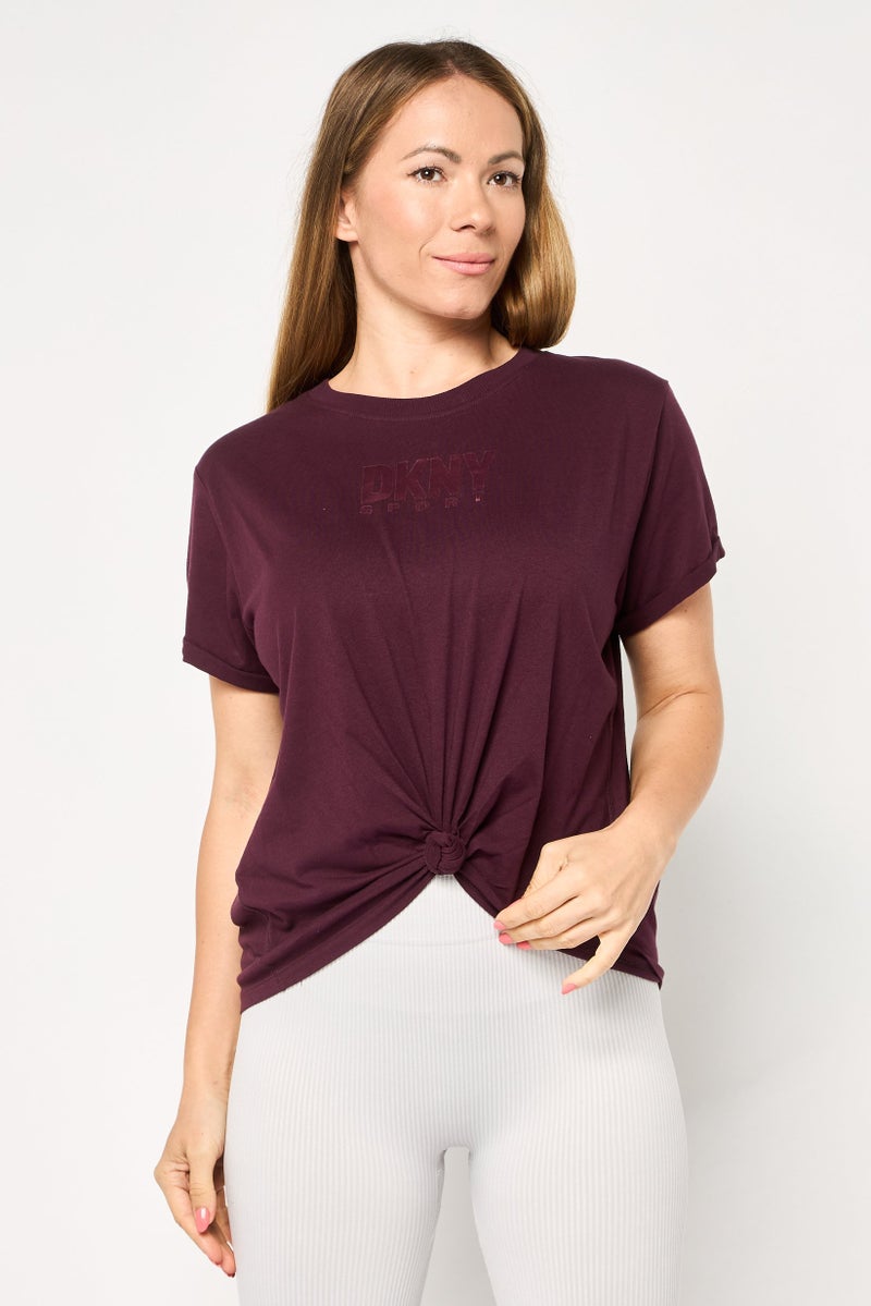 DKNY Sport Women Sportswear Fit Short Sleeves Outdoor T-Shirt, Maroon - Image 1