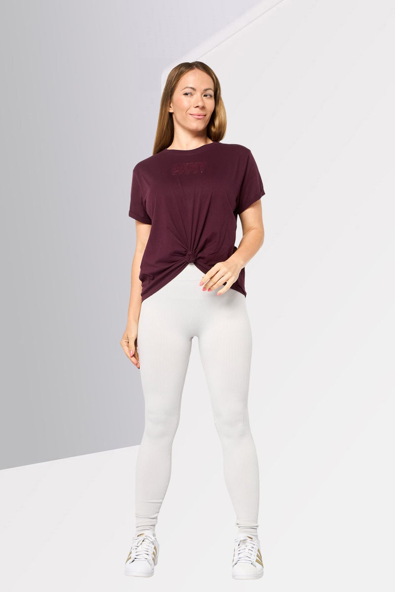 DKNY Sport Women Sportswear Fit Short Sleeves Outdoor T-Shirt, Maroon - Image 2