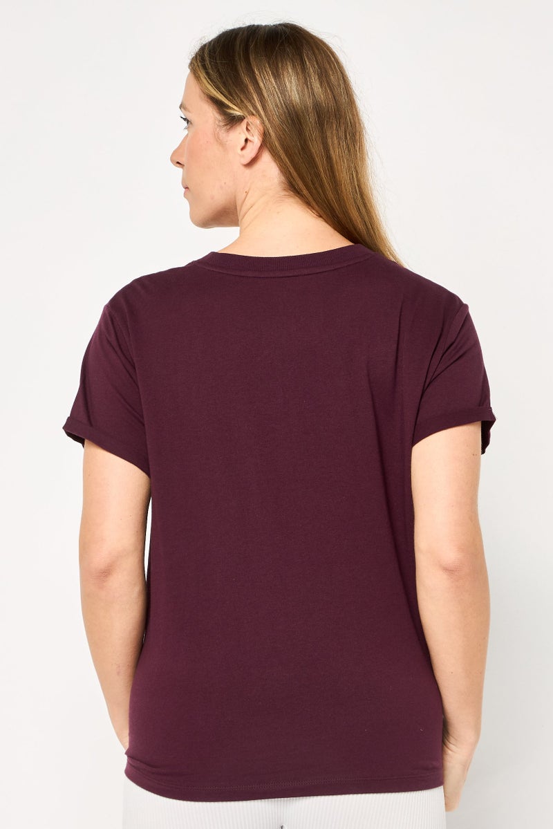 DKNY Sport Women Sportswear Fit Short Sleeves Outdoor T-Shirt, Maroon - Image 4