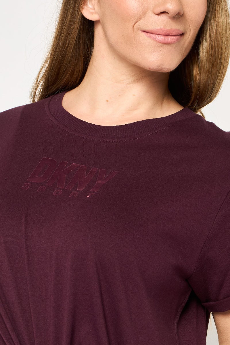 DKNY Sport Women Sportswear Fit Short Sleeves Outdoor T-Shirt, Maroon - Image 3