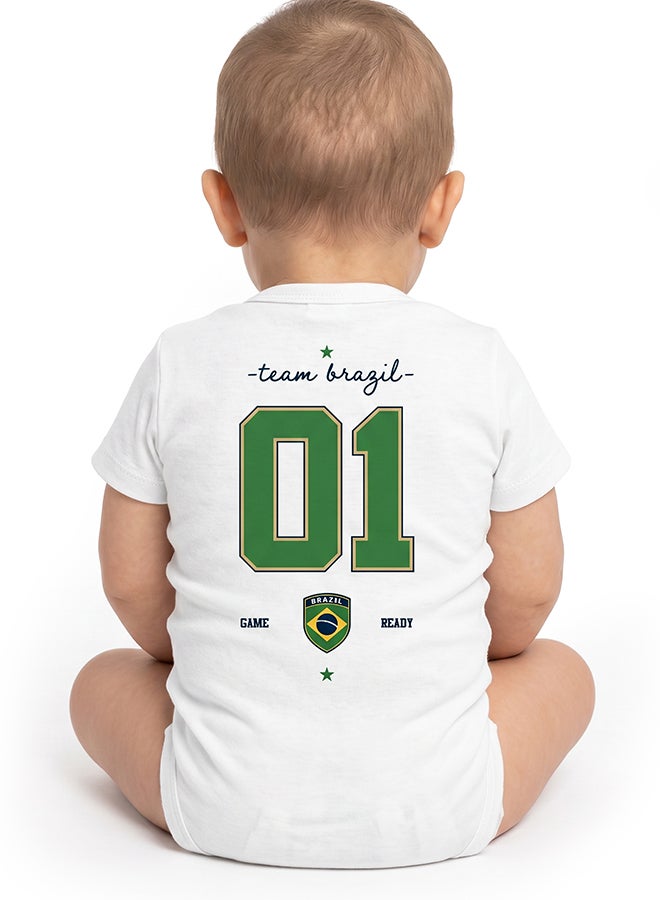 Nurtur FIFA Brazil Football Printed Unisex Baby Onesie, Little Champion Teddy Graphic, Soft Cotton Infant Bodysuit - White - Image 4