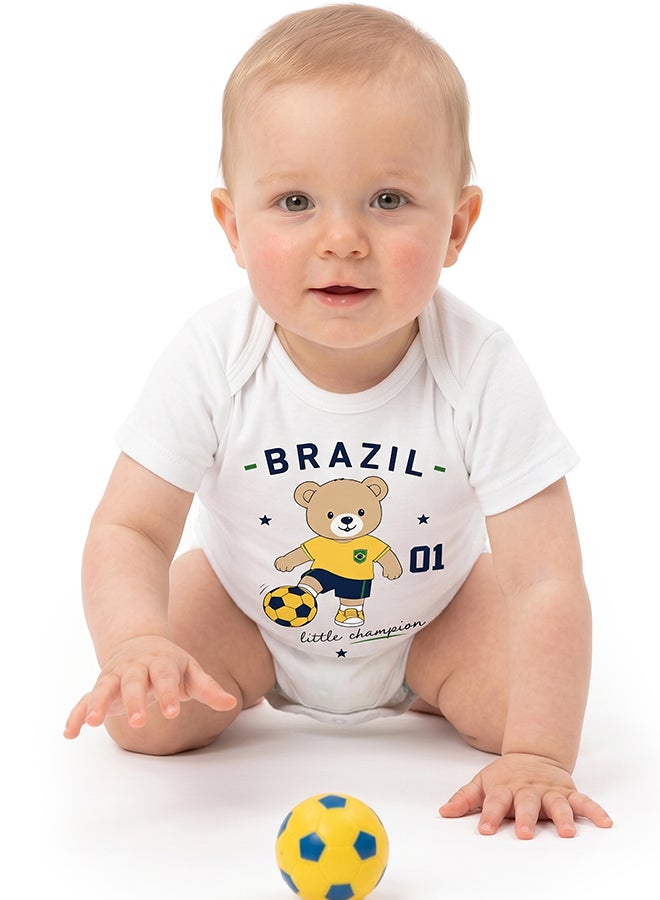 Nurtur FIFA Brazil Football Printed Unisex Baby Onesie, Little Champion Teddy Graphic, Soft Cotton Infant Bodysuit - White - Image 5