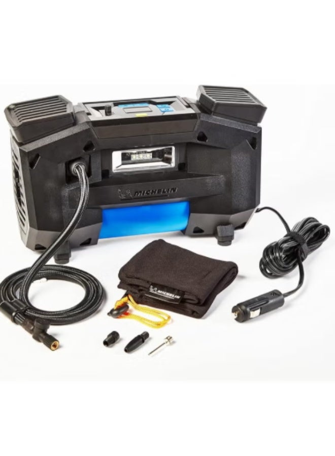 ميشلان منفاخ إطارات رقمي فائق السرعة وقابل للبرمجة من ميشلان ، مناسب لسيارات الدفع الرباعي، مزود بإعدادات مسبقة، وصمام تنفيس، وثلاثة محولات، وإضاءة LED. - Image 2