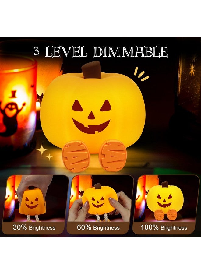 Gefaxi Pumpkin Night Light for Kids Cute Jack O Lantern Halloween Decor Nightlight for Baby Nursery Toddler Squishy Pumpkin Lights Cordless Rechargeable Dimmable Silicone Bedside Lamp Halloween Gifts - Image 4