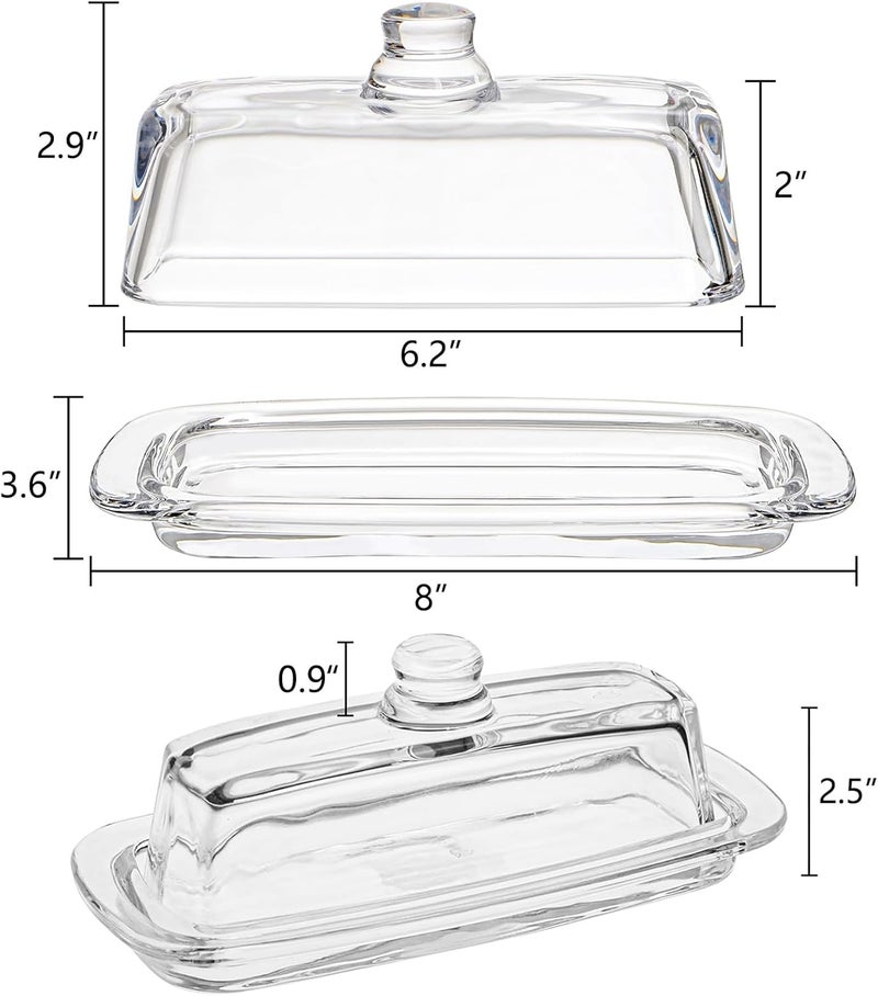 Hedume Set of 2 Glass Butter Dish with Handled Lid, Classic Clear 2-Piece Design Butter Keeper, Food Safe and Dishwasher Safe Standard Size of Butter Dish - Image 4