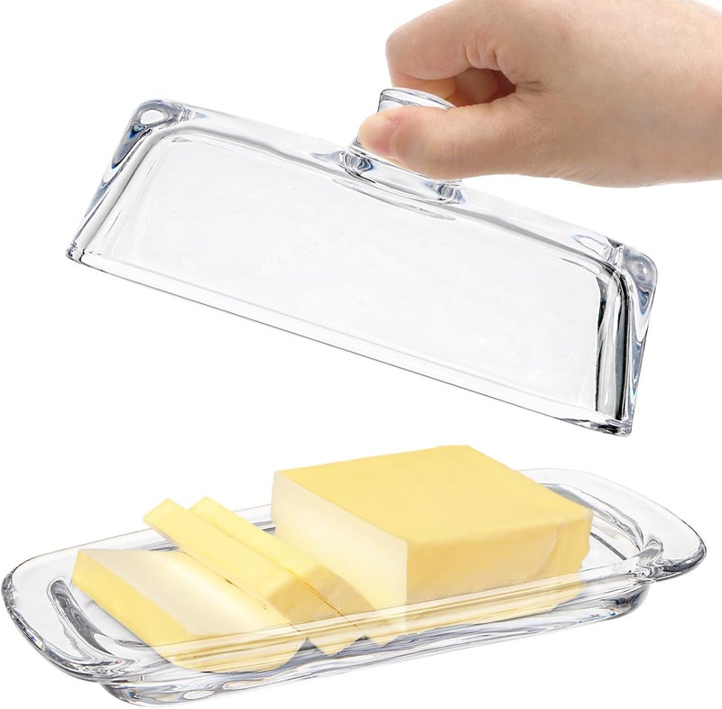 Hedume Set of 2 Glass Butter Dish with Handled Lid, Classic Clear 2-Piece Design Butter Keeper, Food Safe and Dishwasher Safe Standard Size of Butter Dish - Image 2