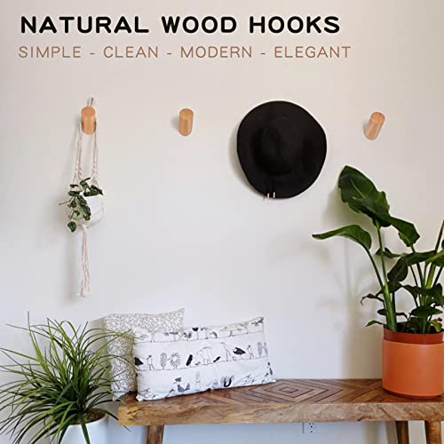 Felidio Wall Hook 4 Pack, Wood Coat Hat Hooks Wall Mounted, Modern Wooden Hooks for Hanging Coats Towels Planter Hanger Robe Hook Entryway Wall Coat Rack (Beech Wood) - Image 3