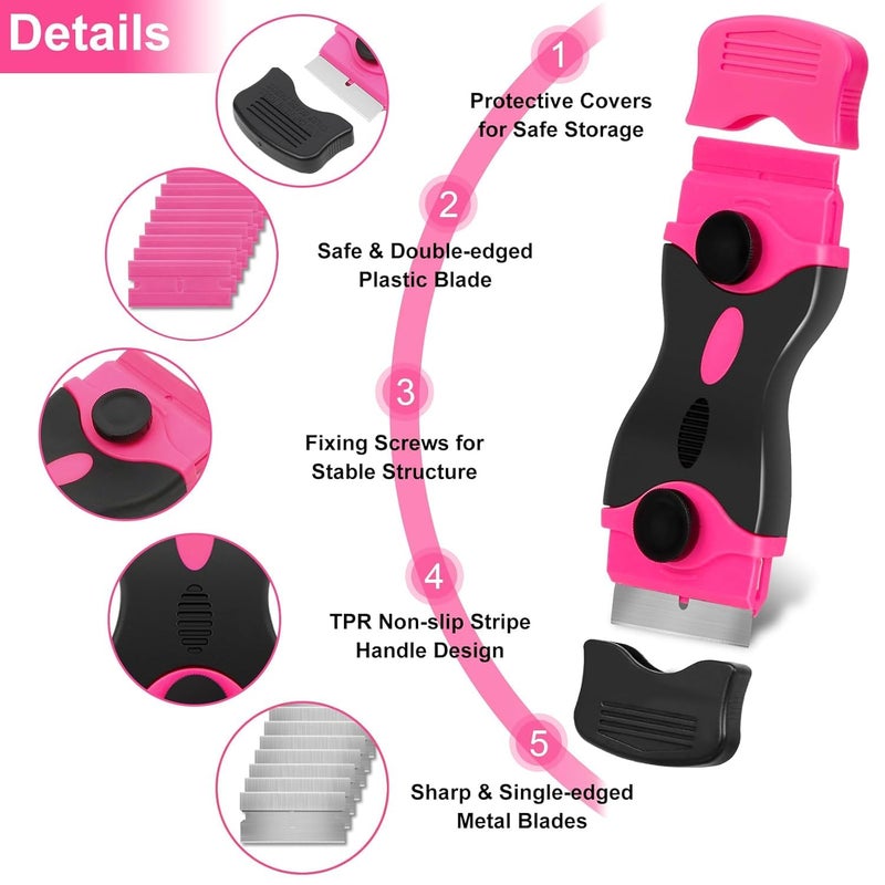 WICHARSH Razor Blade Scraper Pink Razor Scraper Gift for Women 2in1 Scraper Tool Set with 10Pcs Razor Blades for Removing Window Labels Decals Stickers Glass Stove Top - Image 5