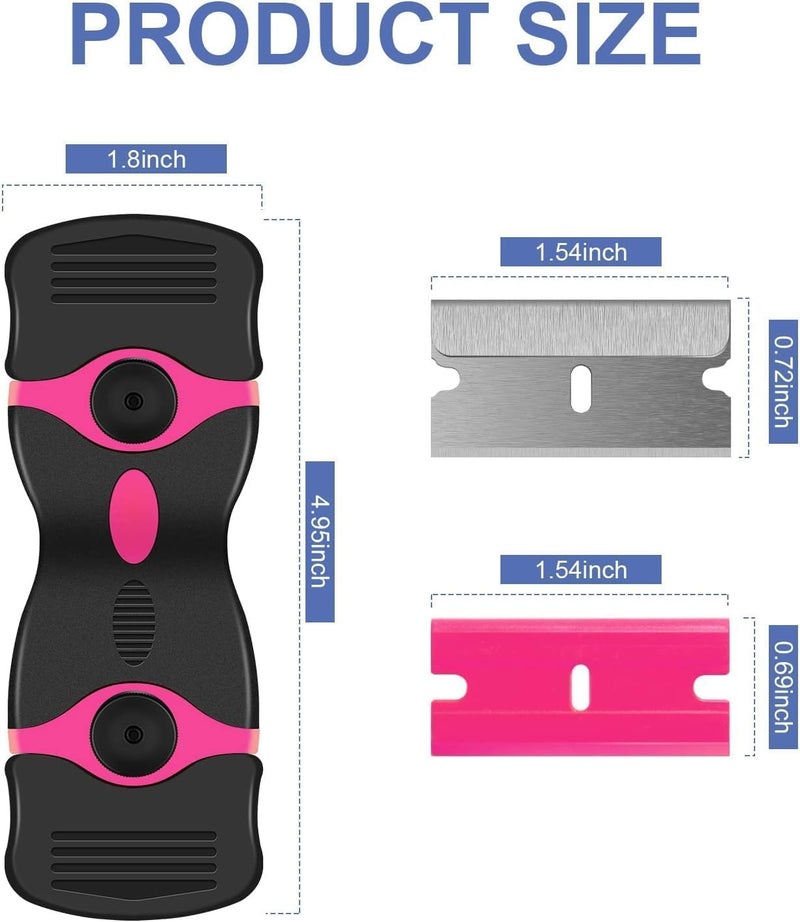 WICHARSH Razor Blade Scraper Pink Razor Scraper Gift for Women 2in1 Scraper Tool Set with 10Pcs Razor Blades for Removing Window Labels Decals Stickers Glass Stove Top - Image 2