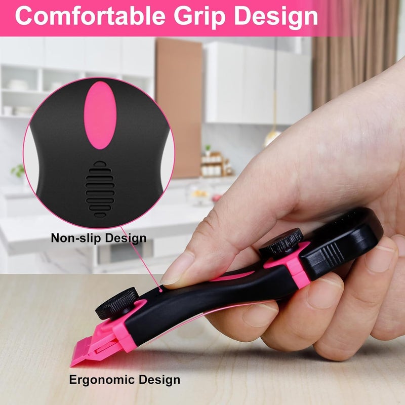 WICHARSH Razor Blade Scraper Pink Razor Scraper Gift for Women 2in1 Scraper Tool Set with 10Pcs Razor Blades for Removing Window Labels Decals Stickers Glass Stove Top - Image 4