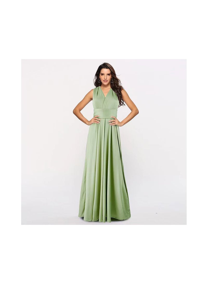 1-Piece Women's Deep V Neck Backless Party Dresses,Multi-Way Wrap Cocktail Evening Party Prom Dress,Size S,Colour Grass Green - Image 1