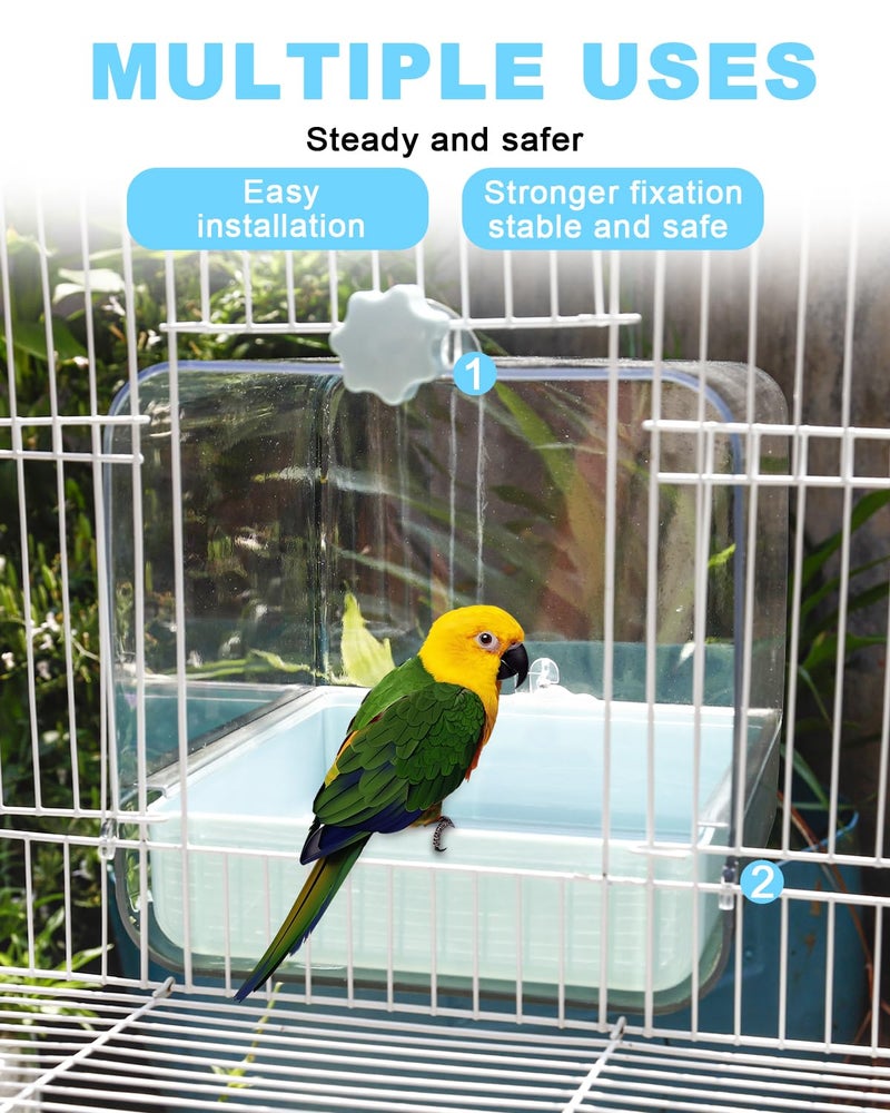 KINFAVOU Hanging Bird Bath for Cage, 3 in 1 Multifunction Bird Bath/Bowl/House, Bird Cage Accessories Suitable for Small to Medium Birds Parakeet, African Grey, Conure, Cockatiel(6.8X6.8X6.8 inch Turquoise) - Image 2