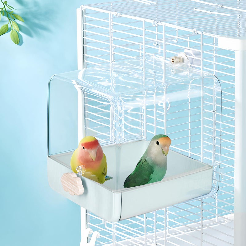 KINFAVOU Hanging Bird Bath for Cage, 3 in 1 Multifunction Bird Bath/Bowl/House, Bird Cage Accessories Suitable for Small to Medium Birds Parakeet, African Grey, Conure, Cockatiel(6.8X6.8X6.8 inch Turquoise) - Image 1