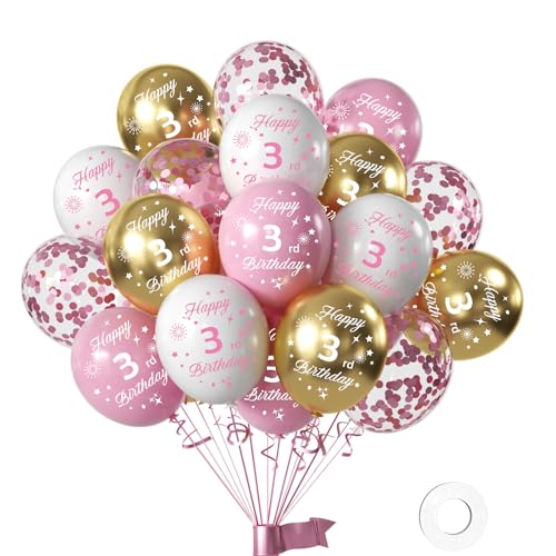 Hongplus Pink 3rd Birthday Balloons for Girls 16pcs Pink Gold Happy Birthday Balloons Princess Theme Party Decorations - Image 1