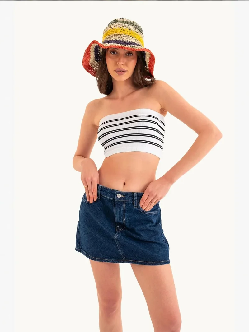 HICCUP Striped Strapless Crop Top