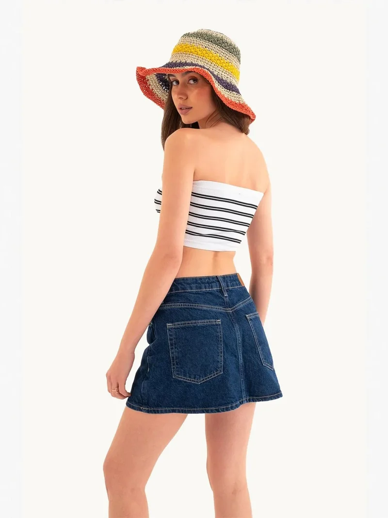 HICCUP Striped Strapless Crop Top