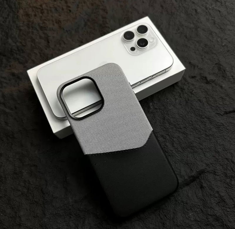 Suitable for Apple 17Promax Card-Inserting Strong Magnetic Card Holder Phone Case Iphone16 Plain Leather Splicing Protective Cover High-End - Image 3