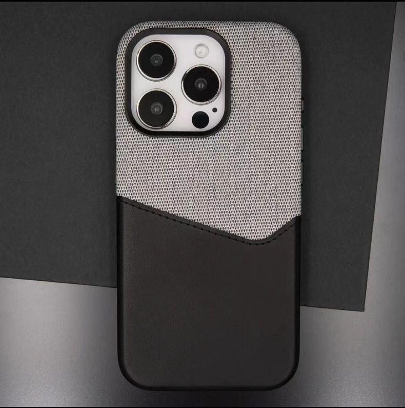 Suitable for Apple 17Promax Card-Inserting Strong Magnetic Card Holder Phone Case Iphone16 Plain Leather Splicing Protective Cover High-End - Image 1