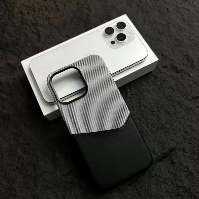 Suitable for Apple 17Promax Card-Inserting Strong Magnetic Card Holder Phone Case Iphone16 Plain Leather Splicing Protective Cover High-End - Image 2