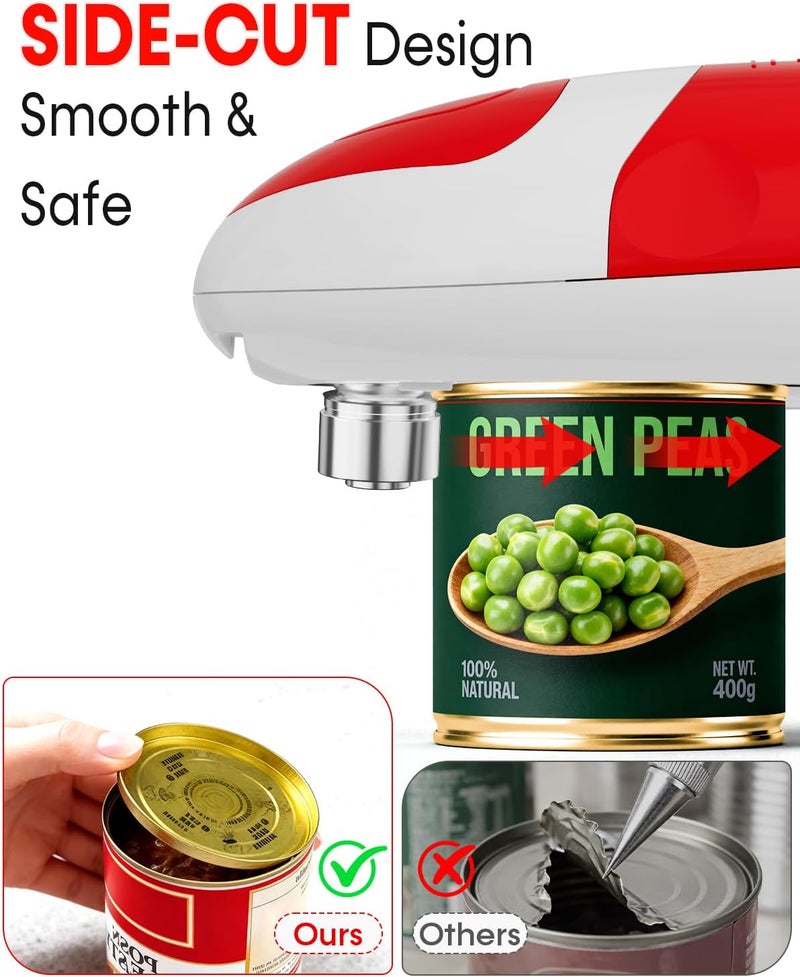 Befumly Electric Can Opener for Seniors One Touch - Easy Use, Smooth Edge Side Cut Auto Can Opener with Power Motor Fits All Can Sizes - Battery Operated, Hand Free for Kitchen by (Red) - Image 4