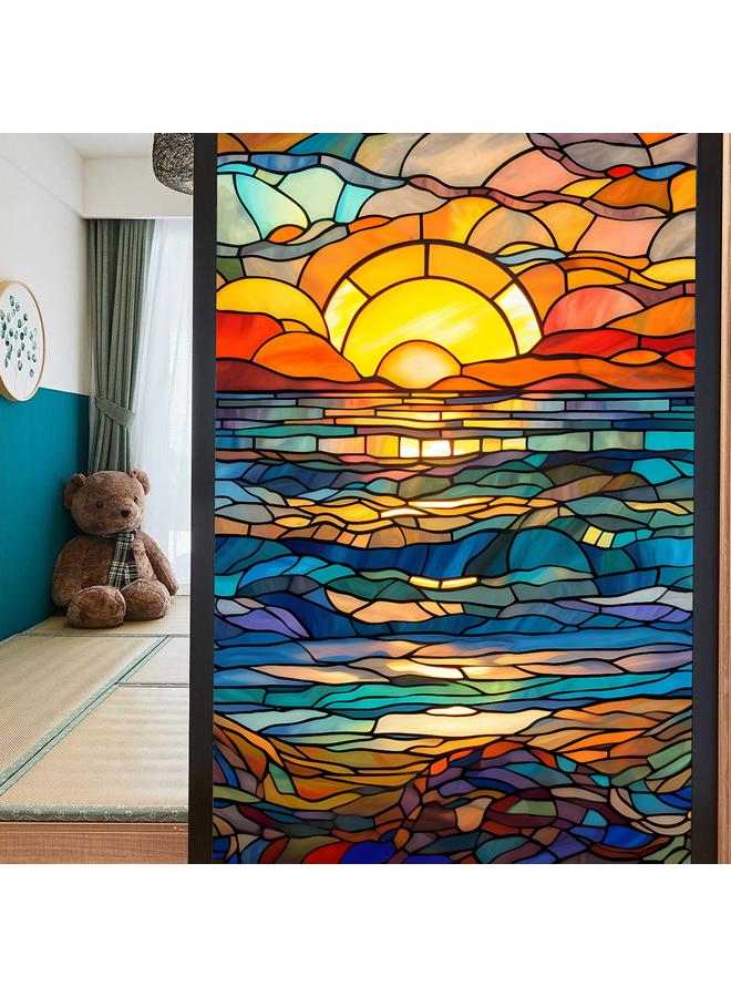 الأزرق جي دبليو BL112 -170 زهرة البحر ملصق زجاج إلكتروستاتيكي PVC ملصق نافذة خالي من الغراء ملصق زجاج نافذة ديكور المنزل - Image 1