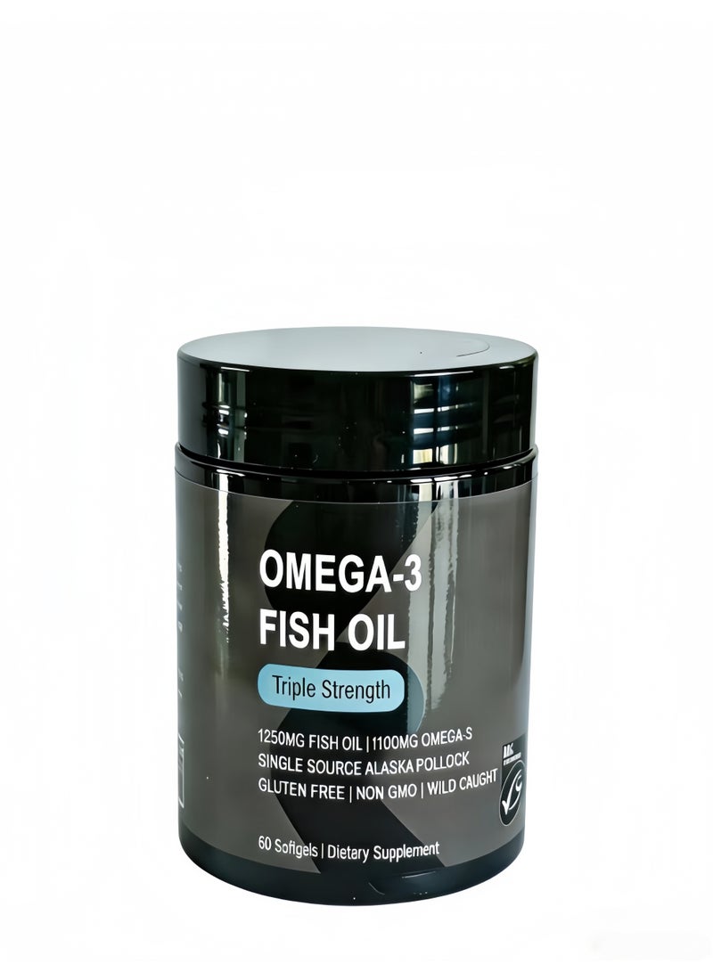 Omega-3,triple Strength, 1250 Mg, Made with ALASKAOMEGA, with Triglyceride EPA & DHA | Heart, Brain & Joint Support | IFOS 5 Star Certified, Non-GMO & Gluten Free - 90 Softgels - Image 1