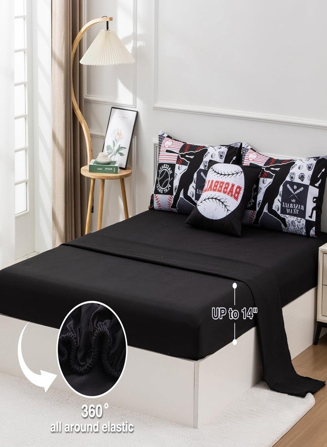 A Nice Night طقم سرير مكون من 6 قطع بغطاء مريح مطبوع بقاعدة هندسية سوداء للأولاد - Image 4
