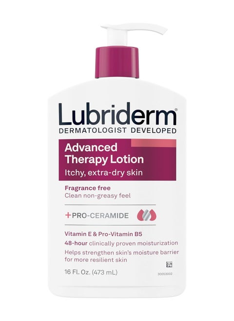 Lubriderm Advanced Therapy Fragrance Free Moisturizing Hand & Body Lotion + Pro-Ceramide with Vitamins E & Pro-Vitamin B5, Intense Hydration for Itchy, Extra Dry Skin, Non-Greasy, 16 fl. oz