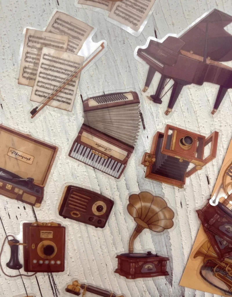 كاغيت جيمي دوكان Vintage Time Crush Series Musical Instruments 40 Pieces Transparent Pet Sticker / Waterproof / Bullet Journal