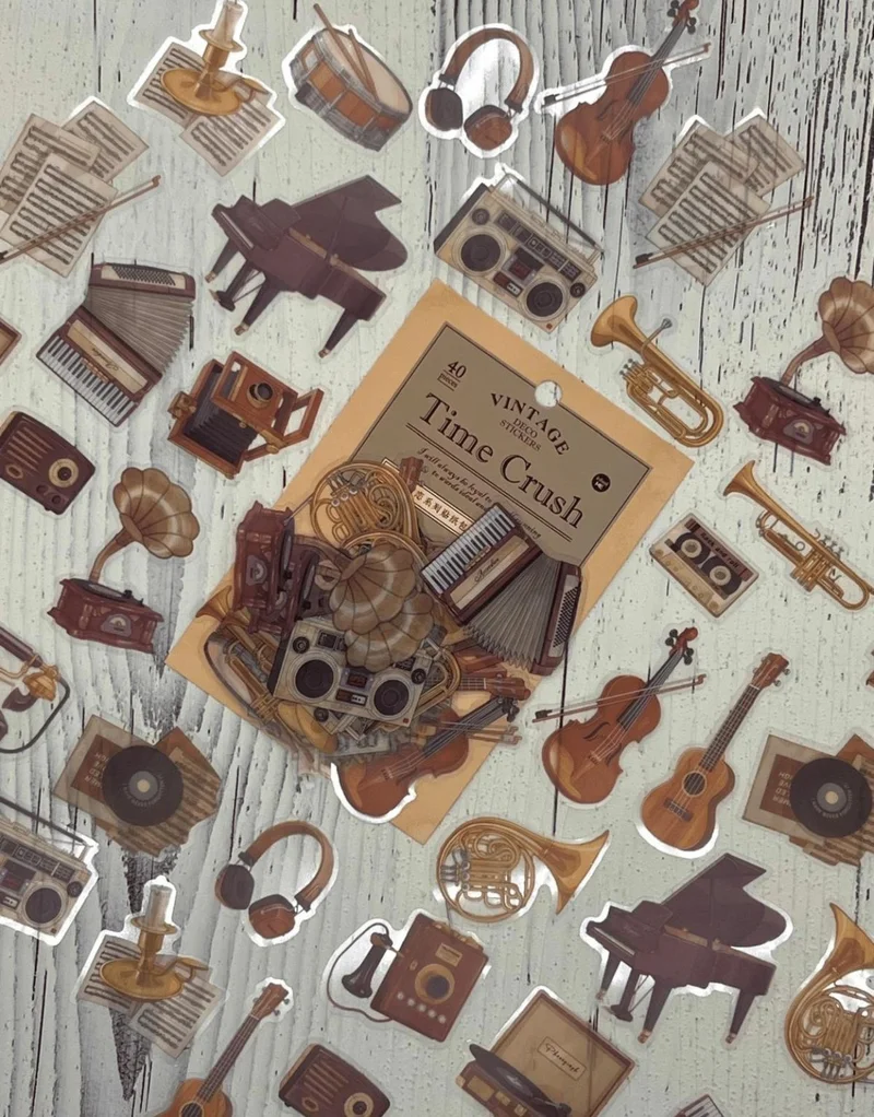 كاغيت جيمي دوكان Vintage Time Crush Series Musical Instruments 40 Pieces Transparent Pet Sticker / Waterproof / Bullet Journal