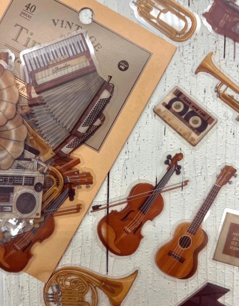 كاغيت جيمي دوكان Vintage Time Crush Series Musical Instruments 40 Pieces Transparent Pet Sticker / Waterproof / Bullet Journal