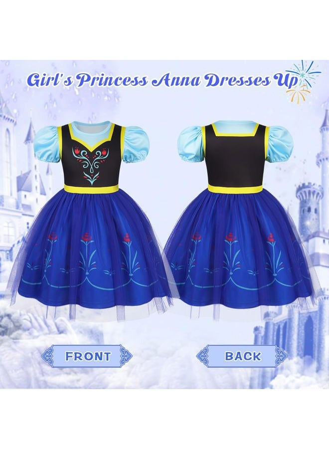 Benylion Princess Dress for Girls Halloween Cosplay Outfits Princess Costume Birthday Gift Fancy Party Dress, Blue, 5-6 years - Image 3